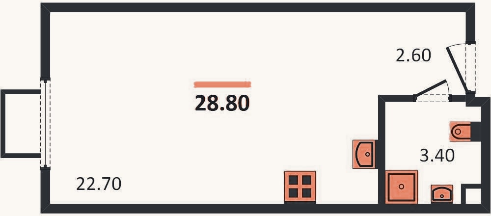 Планировка: Студия, 28,8 м²