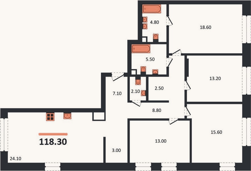 Планировка: 4+ к, 118,3 м²