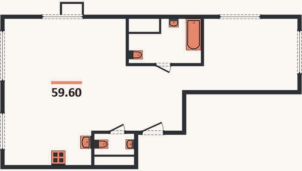Планировка: 2-к, 59,6 м²