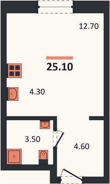 Планировка: Студия, 25,1 м²