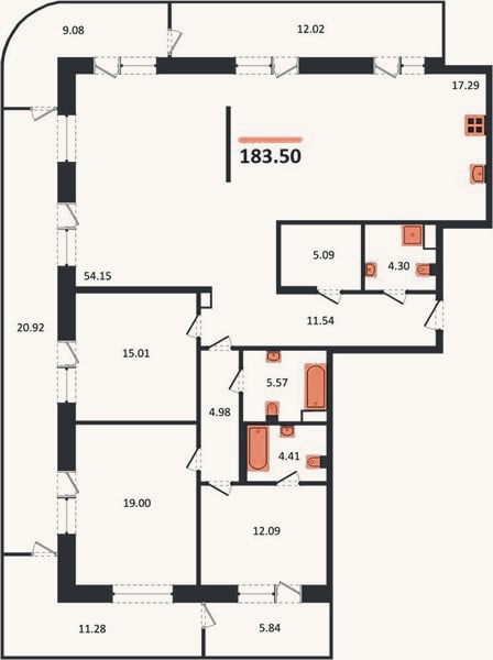 Планировка: 3-к, 183,5 м²