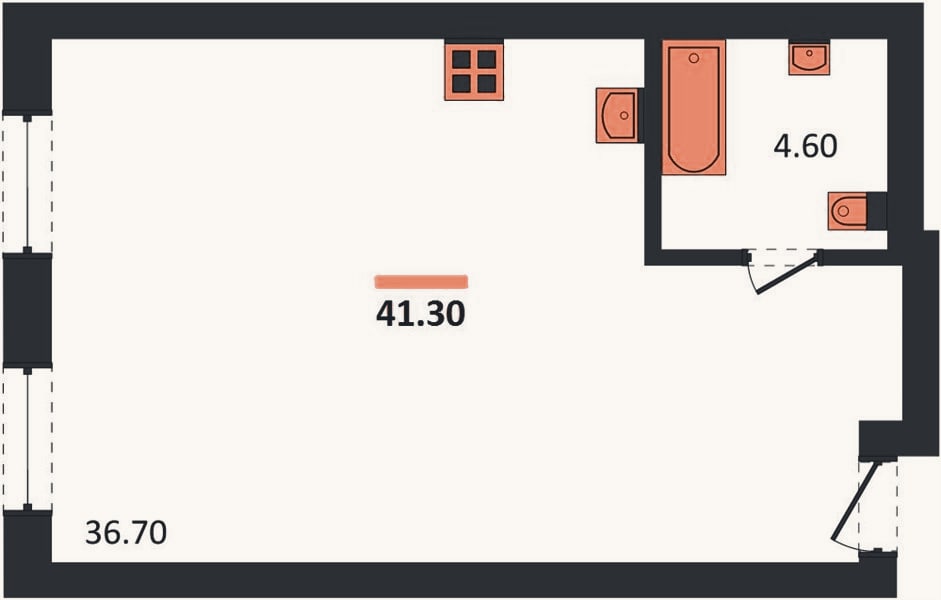 Планировка: Студия, 41,3 м²