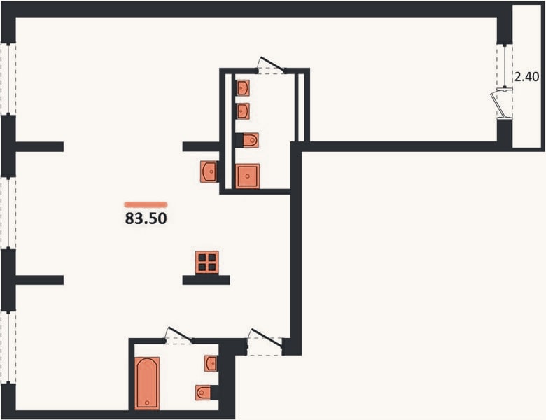 Планировка: 2-к, 83,5 м²
