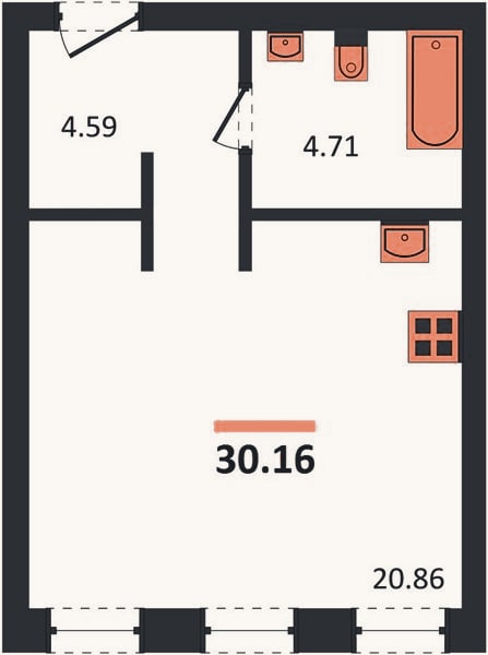 Планировка: Студия, 30,2 м²