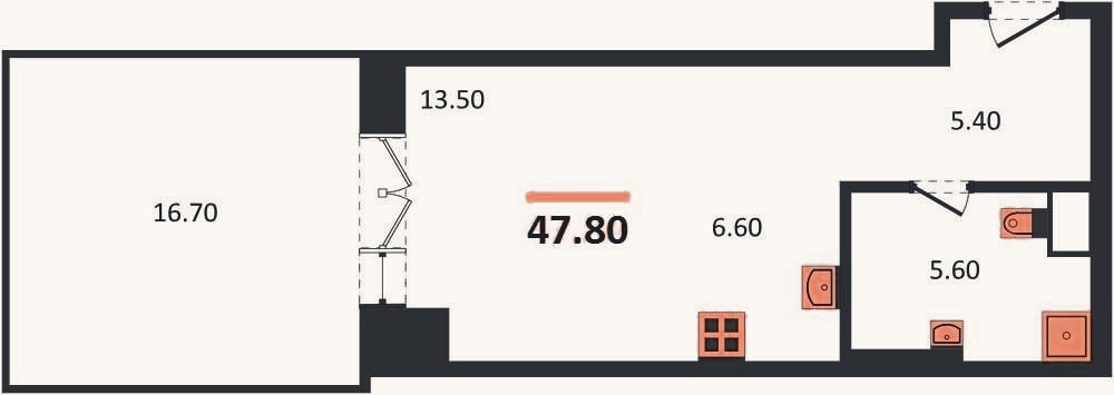 Планировка: Студия, 47,8 м²