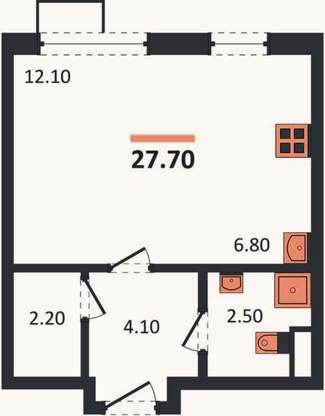 Планировка: Студия, 27,7 м²