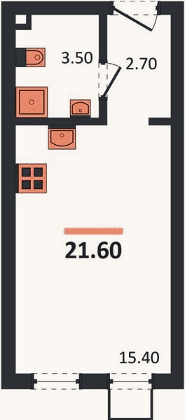 Планировка: Студия, 21,6 м²