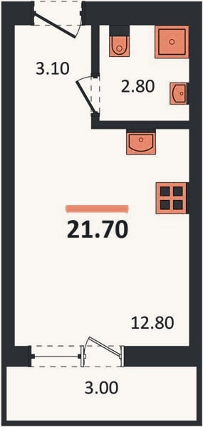 Планировка: Студия, 21,7 м²