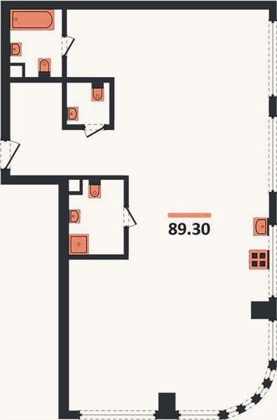 Планировка: 3-к, 89,3 м²