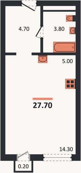 Планировка: Студия, 27,7 м²