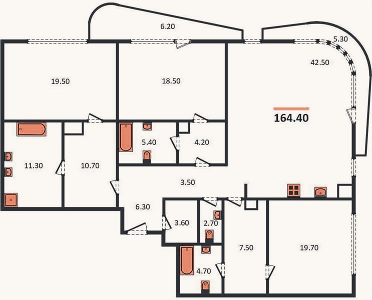 Планировка: 3-к, 169,3 м²