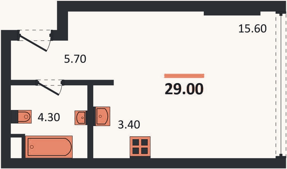 Планировка: Студия, 29 м²