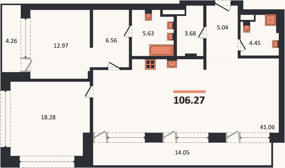 Планировка: 2-к, 106,3 м²