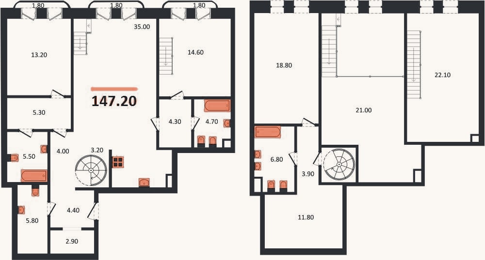 Планировка: 3-к, 147,2 м²