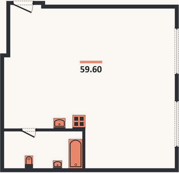 Планировка: 2-к, 59,6 м²