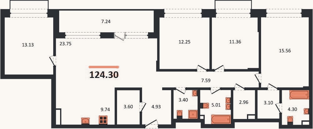 Планировка: 4+ к, 124,3 м²