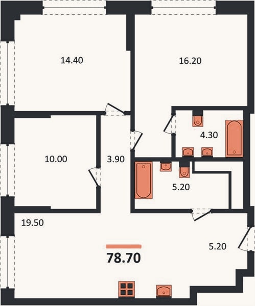 Планировка: 3-к, 78,7 м²