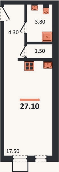 Планировка: Студия, 27,1 м²