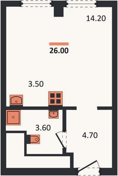 Планировка: Студия, 26 м²