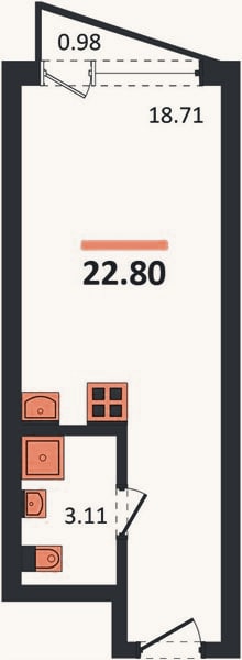 Планировка: Студия, 22,8 м²