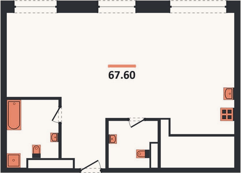 Планировка: 3-к, 67,6 м²