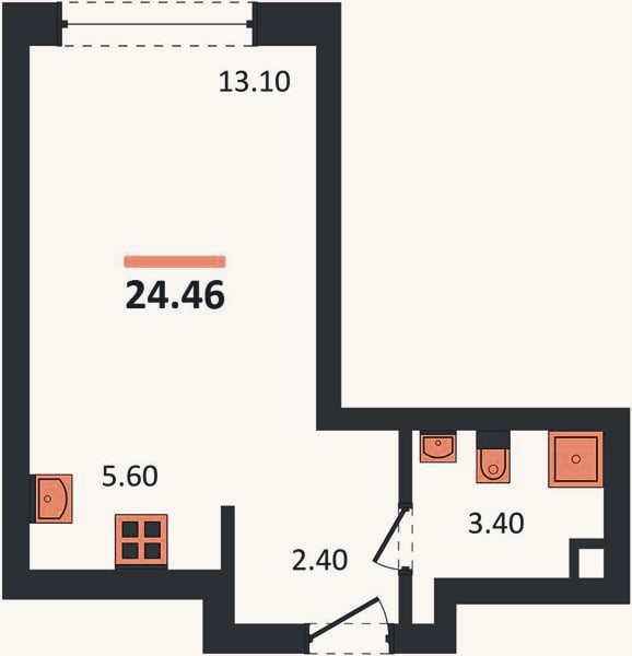 Планировка: Студия, 24,5 м²