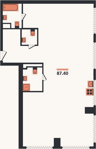 Планировка: 3-к, 87,4 м²