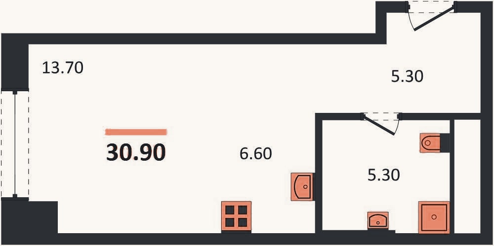 Планировка: Студия, 30,9 м²