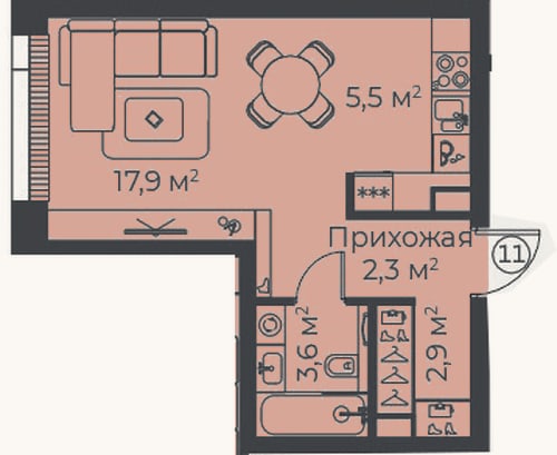 Планировка: Студия, 32,2 м²