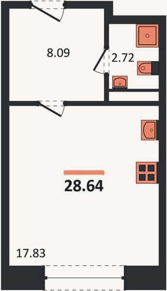 Планировка: Студия, 28,6 м²