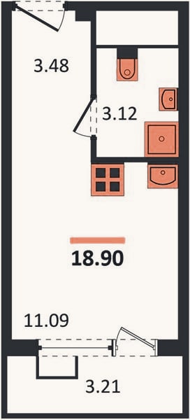 Планировка: Студия, 18,9 м²