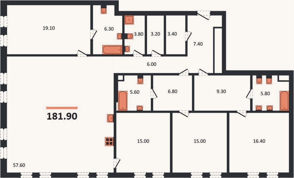 Планировка: 4+ к, 181,9 м²