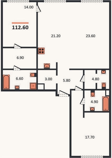Планировка: 2-к, 111,7 м²