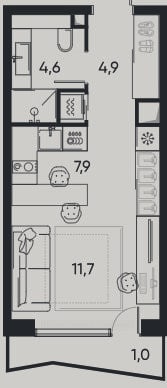 Планировка: Студия, 29,8 м²