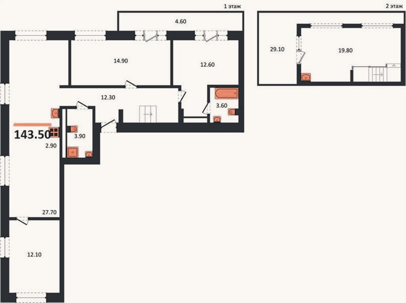 Планировка: 3-к, 143,5 м²