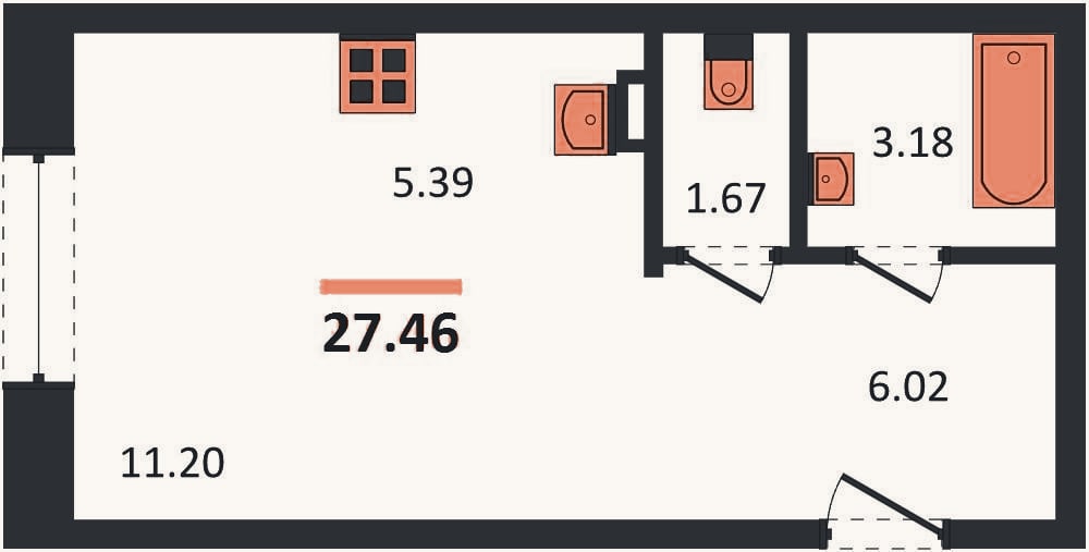 Планировка: Студия, 27,5 м²