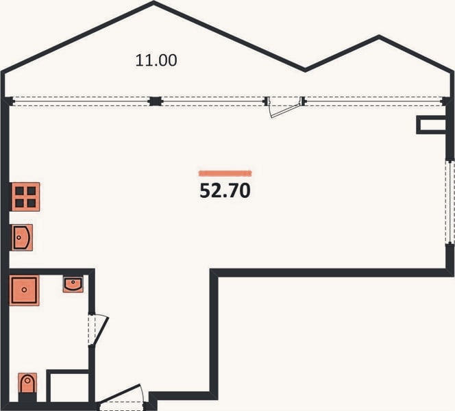 Планировка: 1-к, 52,7 м²