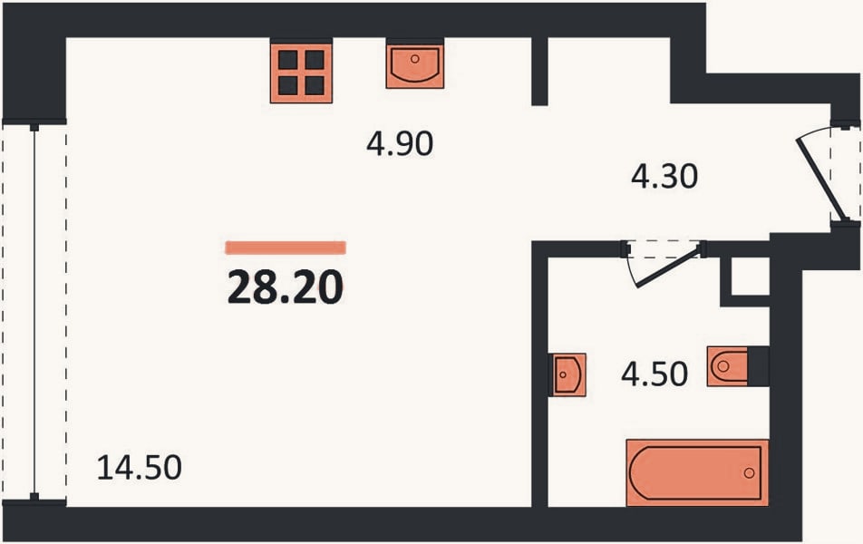 Планировка: Студия, 28,2 м²