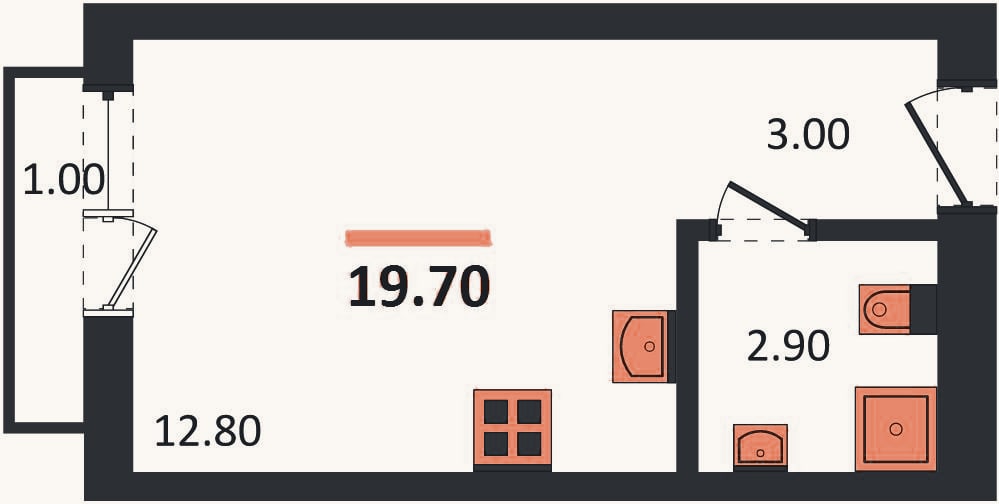 Планировка: Студия, 19,7 м²