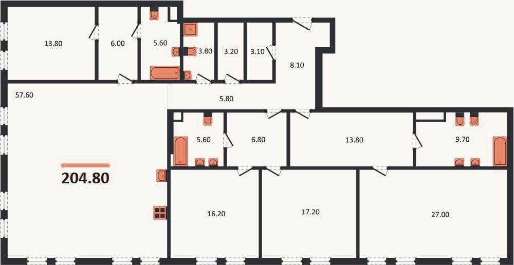 Планировка: 4+ к, 204,8 м²