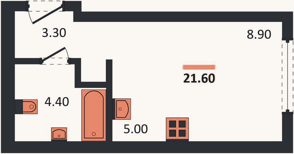 Планировка: Студия, 21,6 м²
