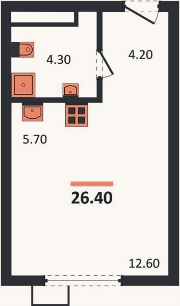 Планировка: Студия, 26,4 м²