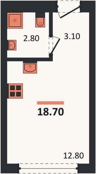 Планировка: Студия, 18,7 м²