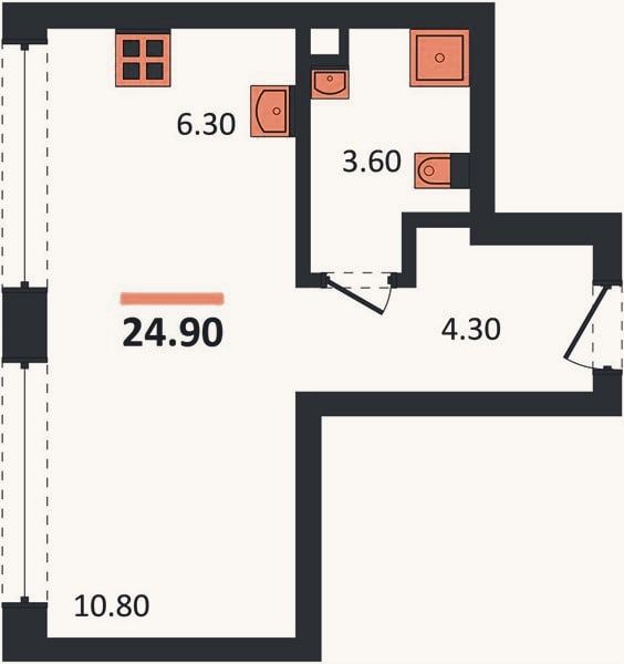 Планировка: Студия, 24,9 м²