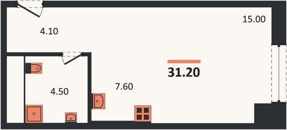 Планировка: Студия, 31,2 м²