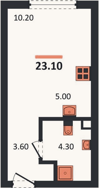 Планировка: Студия, 23,1 м²