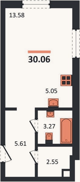 Планировка: Студия, 30,1 м²