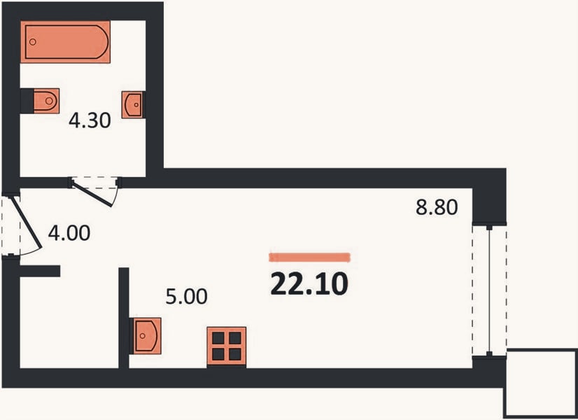 Планировка: Студия, 22,1 м²