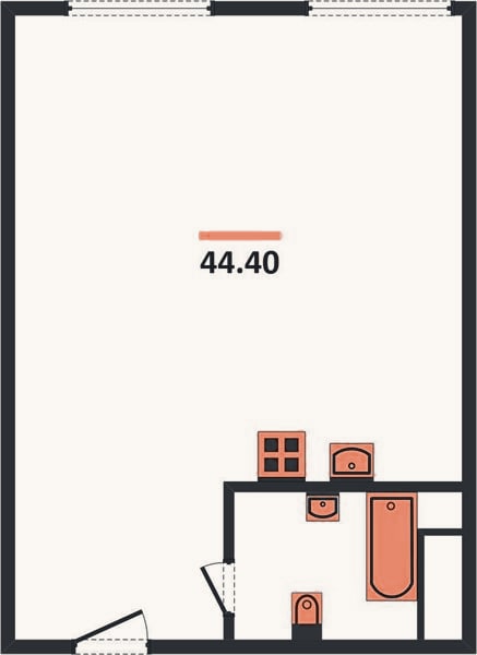 Планировка: 1-к, 44,4 м²