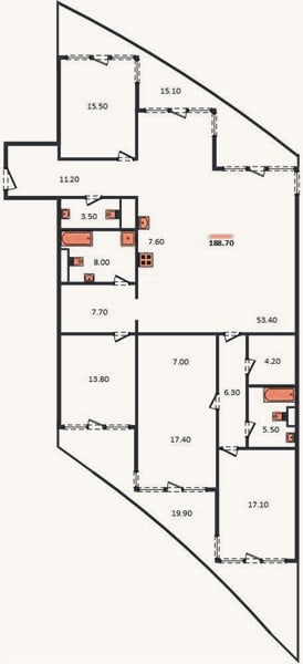 Планировка: 4+ к, 189,3 м²